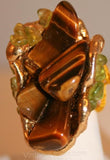 60s Ring Size 7 - Fab Artisan Style Rock Tumbler Ring - Tiger's Eye - Rock Star Appeal - Ring Size 7 - Brown Gold Green - 1960s 70s - 32099