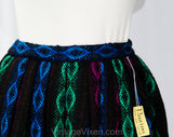 XXS 1950s Pleated Skirt - Folk Style Harlequin Diamond Wool Tweed Stripes - Size 2 Winter Fuschia Green Black - 50s 60s Deadstock - Waist 24