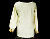 Size 8 1970s Hippie Shirt with Orange Embroidery - Ladies Medium Neutral Cotton 60s 70s Casual Top - Preppy Label Gordon Peters - Bust 36