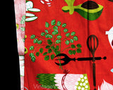 1950s Vegetables Novelty Print Fabric - Over 1 Yard x 36 Inches Wide - Veggies Fruit Mid Century 50s Kitchen - Avocado Cucumber Strawberries