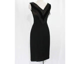XS 1950s Marilyn Bombshell Dress - Size 2 Sleeveless Cocktail - Sexy Black 50s Party Dress with Velvet, Lace & Illusion V Neck - Waist 24
