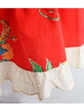 Size 8 Red Prairie Floral 1970s Skirt with Eyelet Ruffle - 70s Maxi Skirt - Cotton - Hippie - Summer - Sears Jr Bazaar - Waist 27 - 34596-1