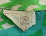 Size 6 Silk Blouse - Small 60s Flourish Shirt - As Is - Summery 1960s Turquoise Blue Purple & Lime Green Print - 3/4 Sleeve - Bust 39