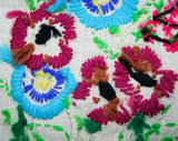 1970s Hippie Floral Fabric Panel - Hand Embroidered 70s Meadow Flowers - Natural Cotton Blend Canvas - Summer Needlepoint 11 3/4 x 9 Inches