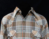Men's Large Levi's Western Shirt - Long Sleeve Cowboy Shirt - 1970s 80s Tan Orange Rust Green Plaid Cotton - Metal Snaps - Fall - Chest 46