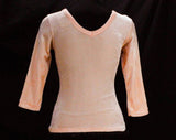 Girl's Size 12 Shirt - 1970s Plush Peach Velour Top - Roller Derby Style 70s 80s Retro Spring 3/4 Sleeve - Ladies XXS - Bust 28 to 29