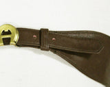 Large Brown Leather Belt with Etienne Aigner Buckle - Size 12 to 14 High Quality Designer 1980s Preppie Belt - Waist 31.5 to 34 - 48983