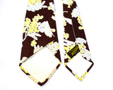 1940s Rayon Men's Tie - 40s Brown & Yellow Floral Necktie - Puff Flowers and Gray Leaves - Coast to Coast National Shirt Shops Label - As Is