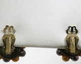 60s Clip Earrings - Saffron Yellow - Lilac Purple - Faux Pearls - Cinnamon Faceted Beads - Goldtone Metal - 1960s - Clips - Clusters - 42599