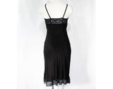 Size 2 1930s Rayon Slip - Black Bias Cut Negligee - 30s 40s Pin-Up Girl Full Slip with Lace Trim - 1940s Boudoir - Cold Rayon - Bust 34.5