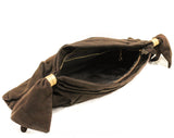 1930s 1940s Cocoa Brown Purse - Chic 30s 40s Fur Felt Clutch Handbag with Floral Metal Rings & Cinched Design - Chic Lewis Collector Bag