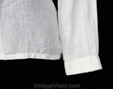 Size 6 White Linen Shirt with Silver Trim - 1980s Disco Chic Long Sleeved Top - 70s 80s Sexy Street Wear Blouse - Safari Epaulets - Bust 36