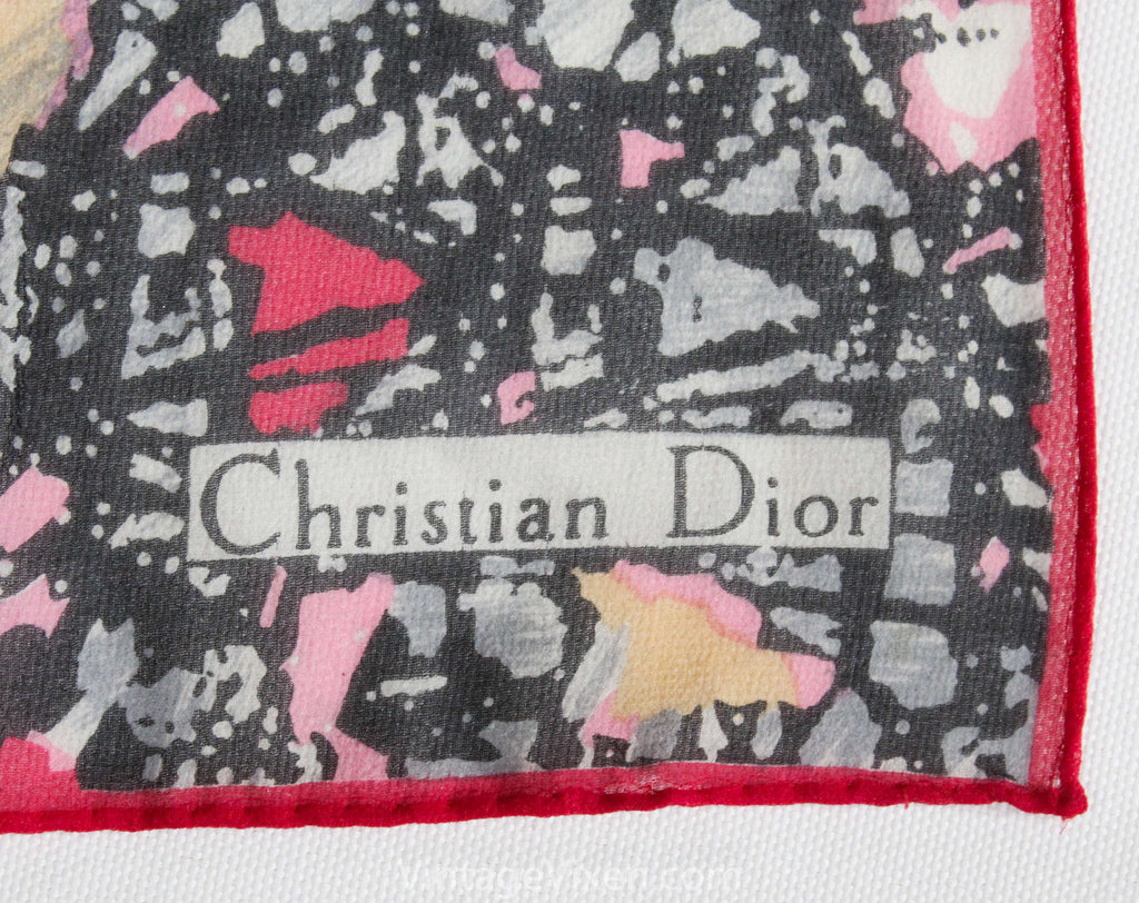 Christian Dior Scarf - Terrific Sketchy Abstract Print with Trompe L'Oeil Scratches - Pink Gray Red Silk Chiffon Long Rectangle - Designer