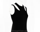 Size 4 Minimalist Dress - Sleeveless Black Cotton Knit by Japanese Designer Junko Koshino - 1920s Sport & Swim Inspired Cutouts - Bust 33