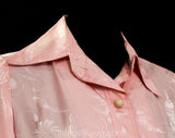 Size 10 Pink Silk Dress - 70s Asian Satin Shirtdress & Sash - Gorgeous Far East Butterflies - Exotic Flowers - Eastern Urns - Bust 36.5
