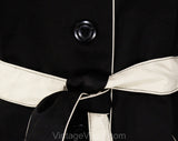 Size Medium Large Rain Coat - Black Cotton Canvas with Khaki Trim - 1970s 80s Button Front & Tie Belt - NWT 70s Deadstock - Bust 39