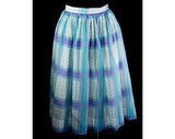 Size 6 1950s Summer Dress - Turquoise & Purple Sleeveless Top with Full Skirt - Sheer Cotton Gauze and Tulle - 50s Picnic Chic - Waist 26