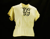 Size 14 1940s Blouse - Owned & Worn by Hollywood Movie Starlet Gladys Glad - Personalized GGG 40s Beige Rayon Crepe Shirt - Short Sleeves