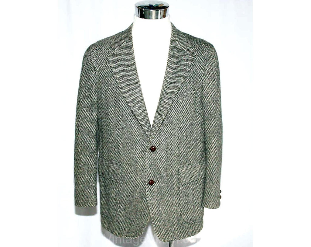 Men's Medium 1960s Vintage Abercrombie & Fitch Hacking Jacket - 60s Mens - Equestrian Collar - Black and White Wool Tweed - Chest 40 - 38300