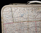 1960s Novelty Map Print Suitcase - Crafty Cute 60s 70s Large Luggage with Key - US America Canadian Border - Montana North Dakota Texas