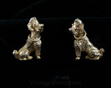1950s Poodle Earrings - Goldtone Metal - Moveable Collar - 50s Poodles Jewelry Moveable Parts - Kitsch - Small Dog - Clip On - Clips - 42419