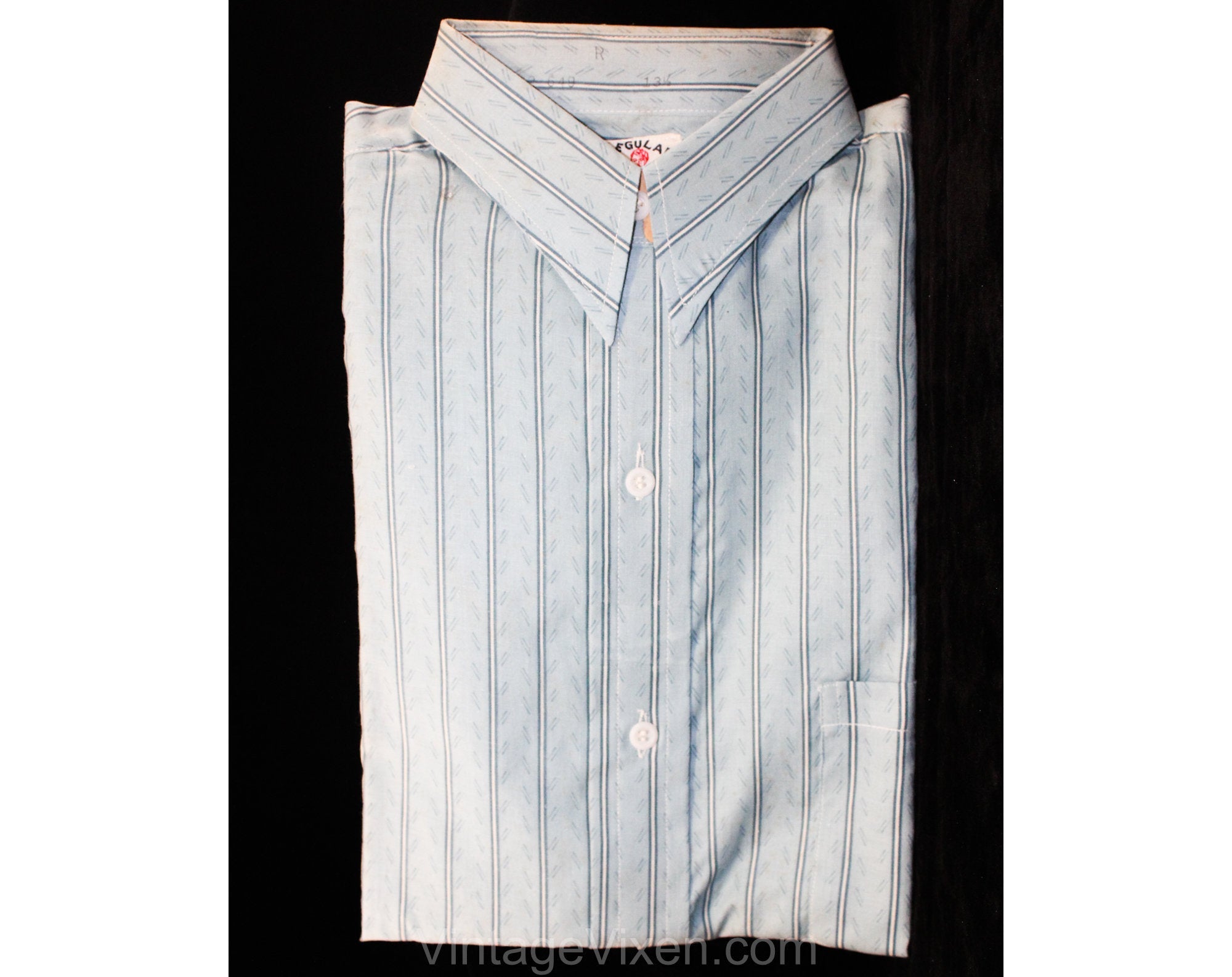 Boys 1930s Shirt - Size 14 Blue Striped Cotton Authentic 30s