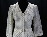 Large 20s Style Designer Dress by Ted Lapidus - Size 12 1980s Retro with 1920s Look - Black & Ivory Deco Chevron Wool - Shirtwaist - Bust 38