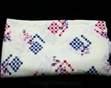 1960s Mod Floral Jersey Knit Fabric - 1.63 Yards x 43 3/4 Inches Wide - Pink & Blue Geometric with Flowers - Ivory Cotton Blend - 42765