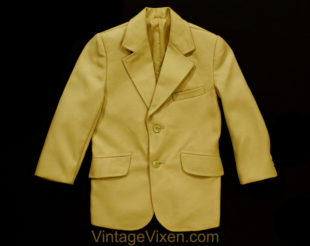 Boy's Size 6 Khaki Blazer - 1970s Boys Suit Jacket Sport Coat - Preppy 70s Polyester Suiting - 3 Pocket Front - NOS Deadstock - Chest 26.5