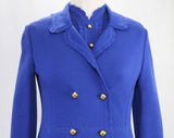 Size 4 Cobalt Blue Dress & Coat - 1960s Wool Knit Long Sleeve Sheath with Brass Nautical Buttons - 60s Double Breasted Office Wear - Bust 35