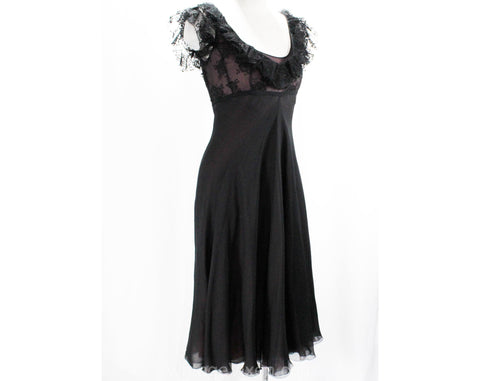 Size 4 Designer Cocktail Dress - 1950s Black & Pink Silk Chiffon Beauty by Lillie Rubin - Exceptional Quality and Design - Bust 33.5 -