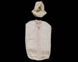 1940s Pink Baby Bunting & Hood - 0 to 3 Months Infants Layette - 30s 40s Fine Silk Crepe with Hand Sewn Embroidery - Cloth Covered Zipper