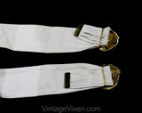 Preppie Chic Ivory Belt with Brass Shells Buckle - Size 10 to 12 Summer Seashell Beach Chic - Medium White Vegan Leather - Waist 28 to 30