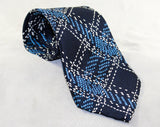 Blue Plaid Men's Tie - 1990s Navy Silk Necktie - Beautiful Quality Crepe - Sivone New York Retro 50s Inspired Label - Classic Men's Business