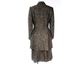 Size 6 1940s Suit - Brindled Brown 30s 40s Fleck Wool Jacket & Skirt Set - Sharp Tailoring - Long Peplum - Early Cloth Zipper - Waist 26