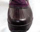 Size 7 Sorel Hiking Boots - 1990s Unworn Deadstock - Purple Canvas & Waterproof Rubber - Black Faux Fleece 90s Winter Wilderness Footwear