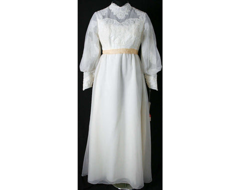 Size 8 Wedding Dress - Beautiful 1960s Vintage Chiffon Bridal Gown & Sheer Train - Romantic Antique Style NWT Deadstock - Bust 36.5 - 31834