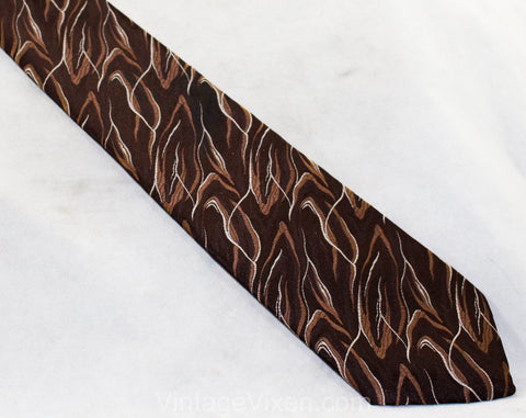 Paco Rabanne Designer Tie - 1970s Men's Necktie - Chocolate Brown Satin Brocade 70s 80s Mens Wear - Preppy Paris France Label - Fall Autumn