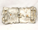 Tiger Lily Buckle - Pewter Gray & Gold Flower Clasp by Mimi Di N - 1980s Heavy Designer Two Part Square Flowers Closure - Stamped 1989