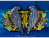 Small 1930s Jacket with Figural Birds Buckle - Authentic 30's Cobalt Blue Silk Wrap - Romantic Shawl Collar - Brocade Belt - Early Plastic