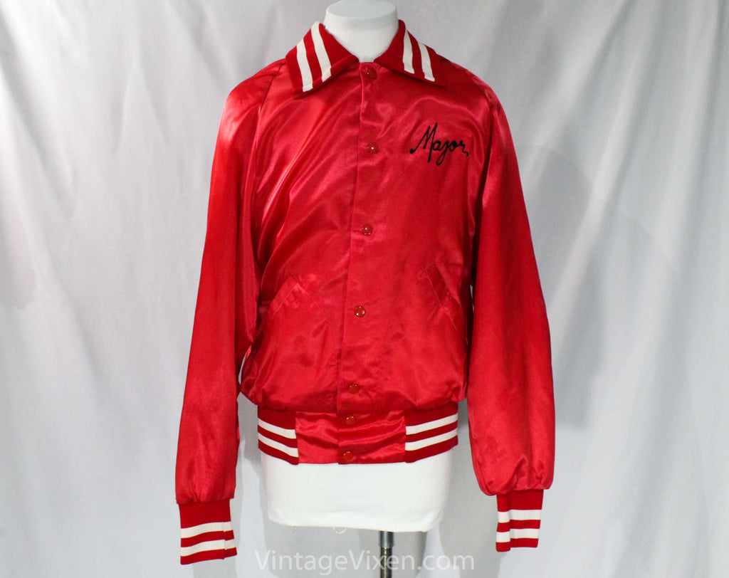 Mens Medium Red Satin Jacket - Drum & Bugle Corps Rochester Crusaders - Music Marching Band Drum Major Windbreaker - Chain Stitch - Chest 42