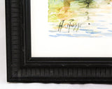 Venice Italy Gondolier Original Watercolor Framed Picture by Italian Artist Alberto Rossi - Venetian Canal Scene - Gorgeous Pink Gray Hues