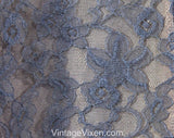 Size 10 Cocktail Dress - As Is 50s Lace Dress with Sequins & Beadwork - Fairytale 1950s Periwinkle Blue Lace Pink Taffeta - Waist 28 - 50771