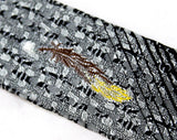 Rockabilly Men's Skinny Tie - 1950s Ultra Narrow Necktie - Black Gray Gold Yellow Feather Quill Brocade - 50s Hepcat Rat Pack Mid Century