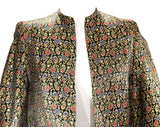 Size 8 Formal Jacket - 1940s 1950s Black Paisley Satin Brocade Short Evening Coat - Gold Pink Blue Green - Open Front - NRB Label - Bust 35