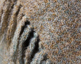 Beige & Blue Mohair Shawl - Hand Woven Woolly Boucle Yarn Wrap - Large Rectangular Shape - Couch Blanket Throw - Fuzzy Lofty Yarn Fringe