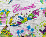 Bermuda Souvenir Scarf - 1950s 60s Tourist Novelty Print - Map of Tropical Islands - Sheer Pink Blue White Silk - Landmarks - Large Square