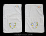 1950s Bathroom Hand Towels - Letter R Monogram Powder Room Novelty Linens - 50s 60s Cotton Bath Pair by Springmaid - White Pink Blue Yellow