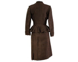 Size 6 Lilli Ann Suit - Shades of Cocoa Brown Silk Blend Suit Jacket & Skirt - Chevrons and Peplum - Late 40s Early 50s Autumn - Waist 25.5