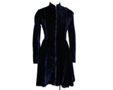 Size 6 Authentic 1930s Ice Skating Dress - Midnight Blue Velvet Long Sleeved 30s Winter Frock - High Neck Zip Front Full Skirt - Waist 26